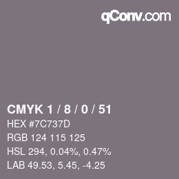 カラーコード: CMYK 1 / 8 / 0 / 51 | qconv.com