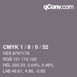 Color code: CMYK 1 / 8 / 0 / 52 | qconv.com