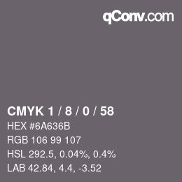 カラーコード: CMYK 1 / 8 / 0 / 58 | qconv.com