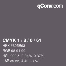 カラーコード: CMYK 1 / 8 / 0 / 61 | qconv.com