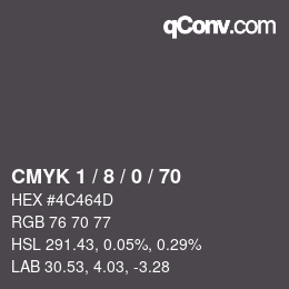 カラーコード: CMYK 1 / 8 / 0 / 70 | qconv.com