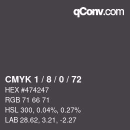 カラーコード: CMYK 1 / 8 / 0 / 72 | qconv.com
