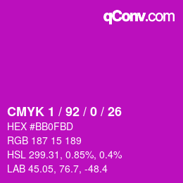 カラーコード: CMYK 1 / 92 / 0 / 26 | qconv.com