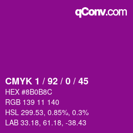 カラーコード: CMYK 1 / 92 / 0 / 45 | qconv.com
