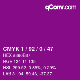 カラーコード: CMYK 1 / 92 / 0 / 47 | qconv.com