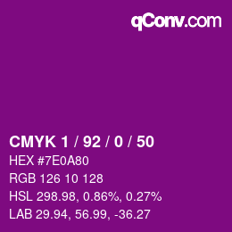 カラーコード: CMYK 1 / 92 / 0 / 50 | qconv.com