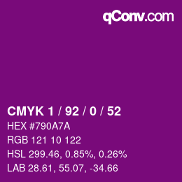 カラーコード: CMYK 1 / 92 / 0 / 52 | qconv.com