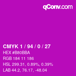 カラーコード: CMYK 1 / 94 / 0 / 27 | qconv.com