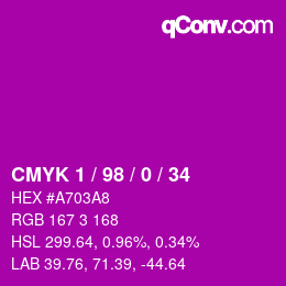 カラーコード: CMYK 1 / 98 / 0 / 34 | qconv.com