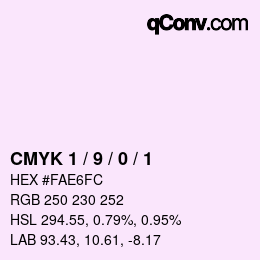 カラーコード: CMYK 1 / 9 / 0 / 1 | qconv.com