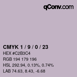 カラーコード: CMYK 1 / 9 / 0 / 23 | qconv.com