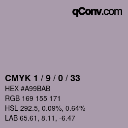 颜色代码: CMYK 1 / 9 / 0 / 33 | qconv.com
