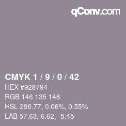 Color code: CMYK 1 / 9 / 0 / 42 | qconv.com