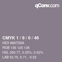 カラーコード: CMYK 1 / 9 / 0 / 46 | qconv.com