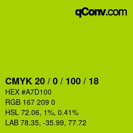 Color code: CMYK 20 / 0 / 100 / 18 | qconv.com