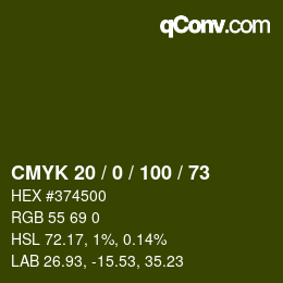 Color code: CMYK 20 / 0 / 100 / 73 | qconv.com