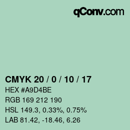 カラーコード: CMYK 20 / 0 / 10 / 17 | qconv.com
