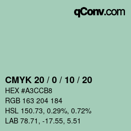 カラーコード: CMYK 20 / 0 / 10 / 20 | qconv.com