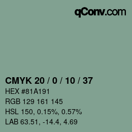 Color code: CMYK 20 / 0 / 10 / 37 | qconv.com
