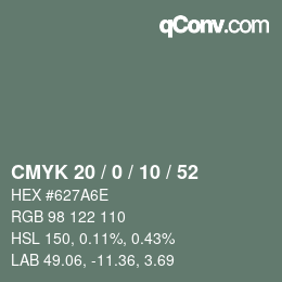 Farbcode: CMYK 20 / 0 / 10 / 52 | qconv.com