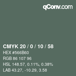 颜色代码: CMYK 20 / 0 / 10 / 58 | qconv.com