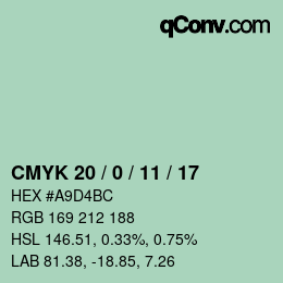 カラーコード: CMYK 20 / 0 / 11 / 17 | qconv.com