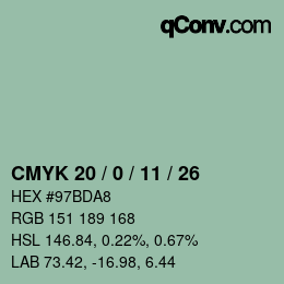 Color code: CMYK 20 / 0 / 11 / 26 | qconv.com