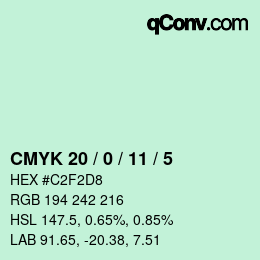 カラーコード: CMYK 20 / 0 / 11 / 5 | qconv.com