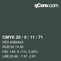 颜色代码: CMYK 20 / 0 / 11 / 71 | qconv.com