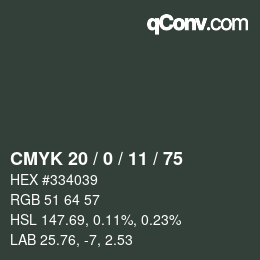 Color code: CMYK 20 / 0 / 11 / 75 | qconv.com