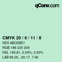 カラーコード: CMYK 20 / 0 / 11 / 8 | qconv.com