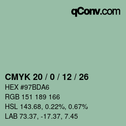 カラーコード: CMYK 20 / 0 / 12 / 26 | qconv.com