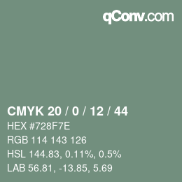 カラーコード: CMYK 20 / 0 / 12 / 44 | qconv.com