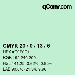 カラーコード: CMYK 20 / 0 / 13 / 6 | qconv.com