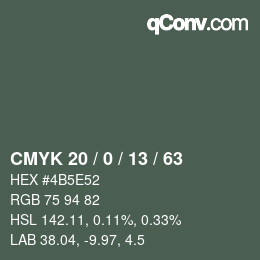 颜色代码: CMYK 20 / 0 / 13 / 63 | qconv.com