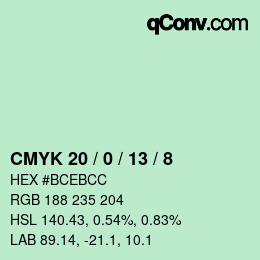 カラーコード: CMYK 20 / 0 / 13 / 8 | qconv.com