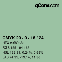 カラーコード: CMYK 20 / 0 / 16 / 24 | qconv.com