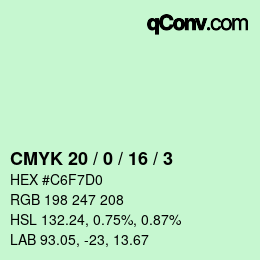 Color code: CMYK 20 / 0 / 16 / 3 | qconv.com