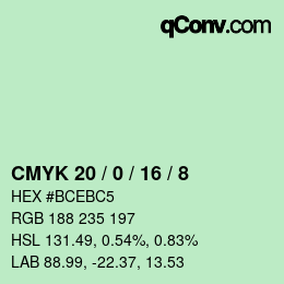 カラーコード: CMYK 20 / 0 / 16 / 8 | qconv.com