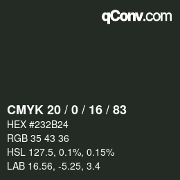 カラーコード: CMYK 20 / 0 / 16 / 83 | qconv.com