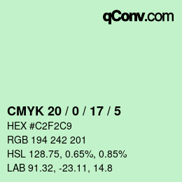Color code: CMYK 20 / 0 / 17 / 5 | qconv.com