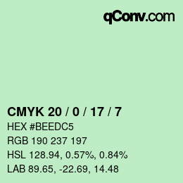 Color code: CMYK 20 / 0 / 17 / 7 | qconv.com