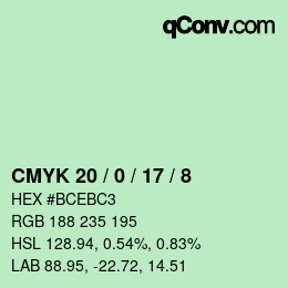 Color code: CMYK 20 / 0 / 17 / 8 | qconv.com