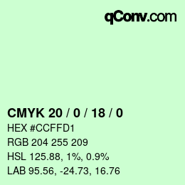 カラーコード: CMYK 20 / 0 / 18 / 0 | qconv.com