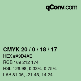カラーコード: CMYK 20 / 0 / 18 / 17 | qconv.com
