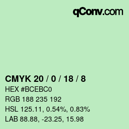 Color code: CMYK 20 / 0 / 18 / 8 | qconv.com
