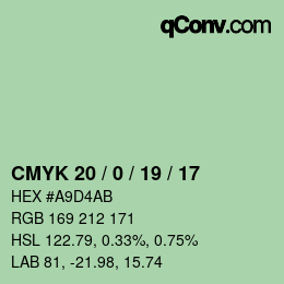 颜色代码: CMYK 20 / 0 / 19 / 17 | qconv.com