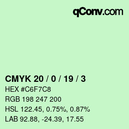 Color code: CMYK 20 / 0 / 19 / 3 | qconv.com