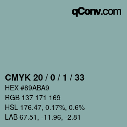 Color code: CMYK 20 / 0 / 1 / 33 | qconv.com
