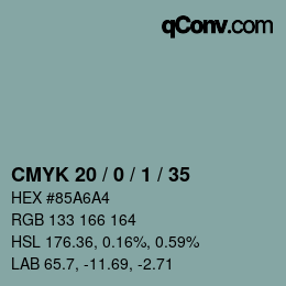 Color code: CMYK 20 / 0 / 1 / 35 | qconv.com